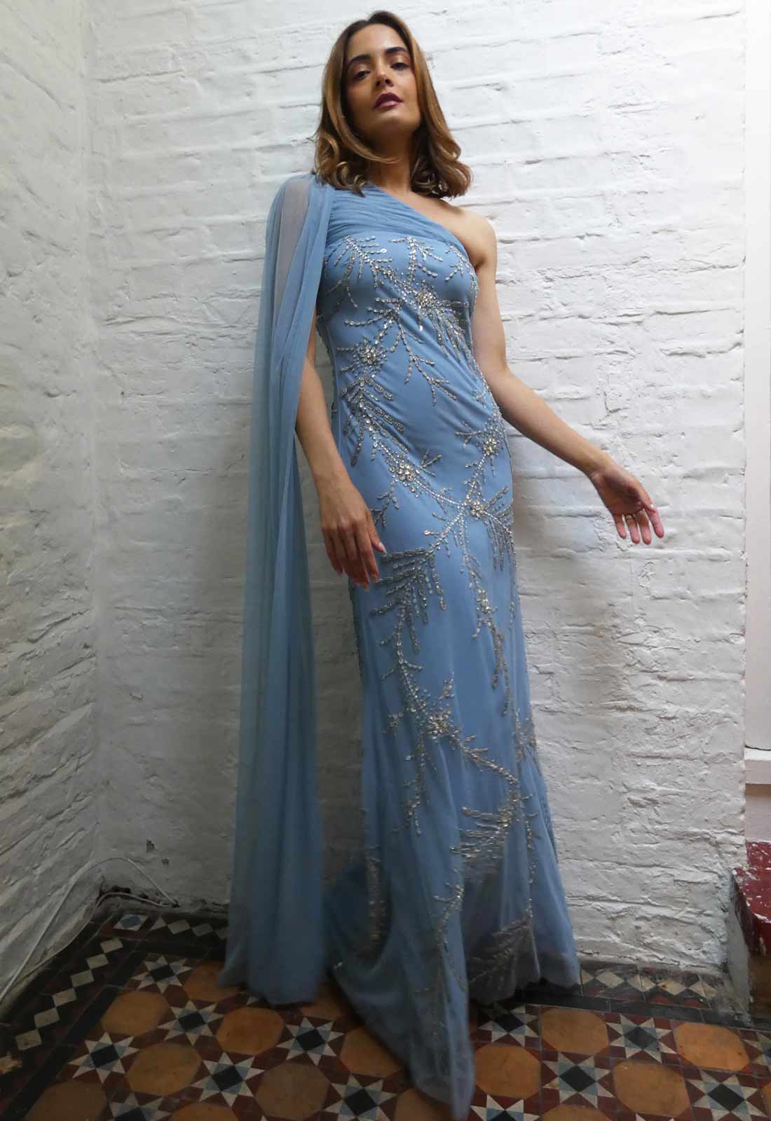 Raishma Couture Blue Sabrina Embellished Maxi Dress-112651