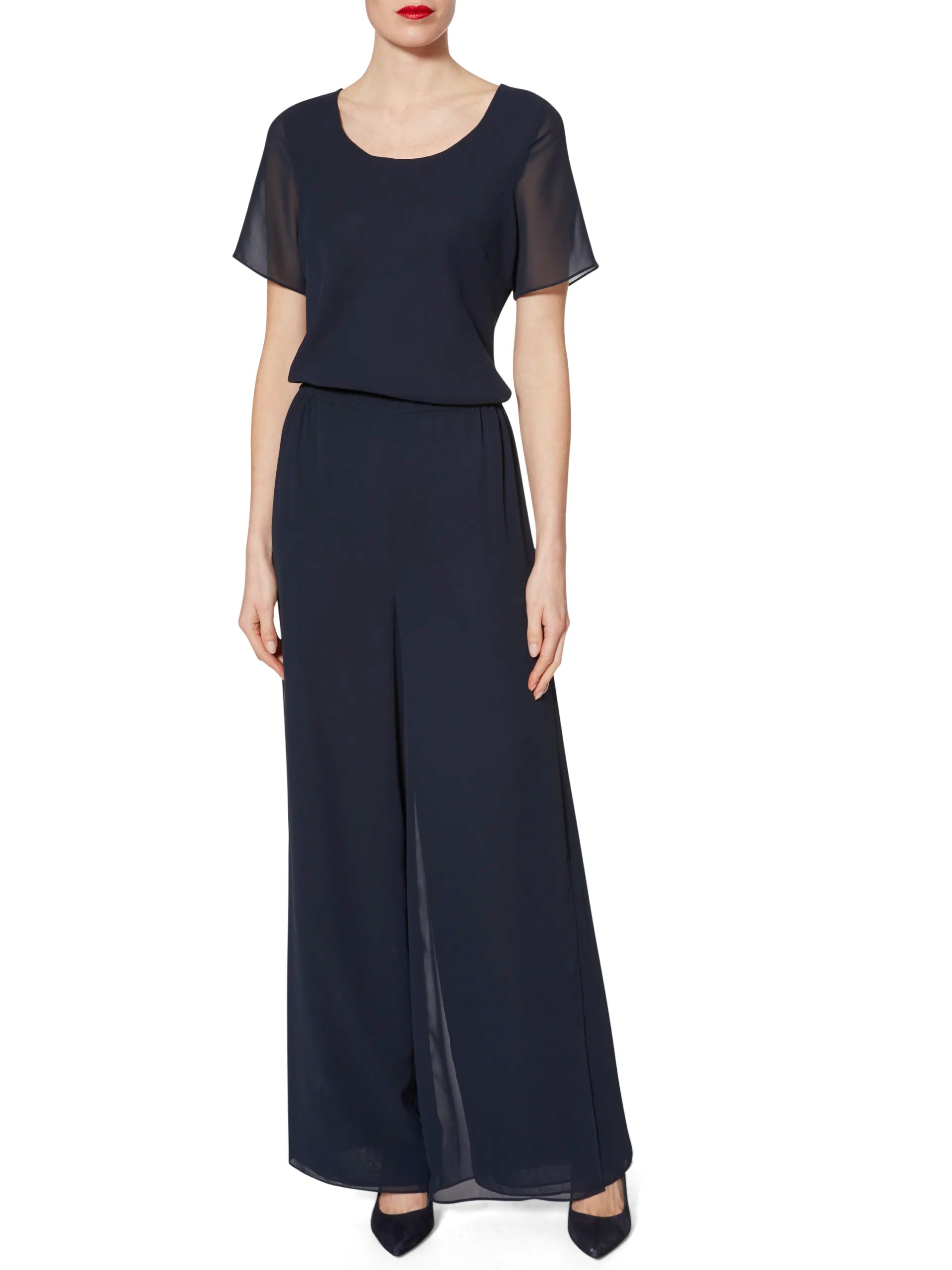 Gina Bacconi Navy Triple Layer Chiffon Top