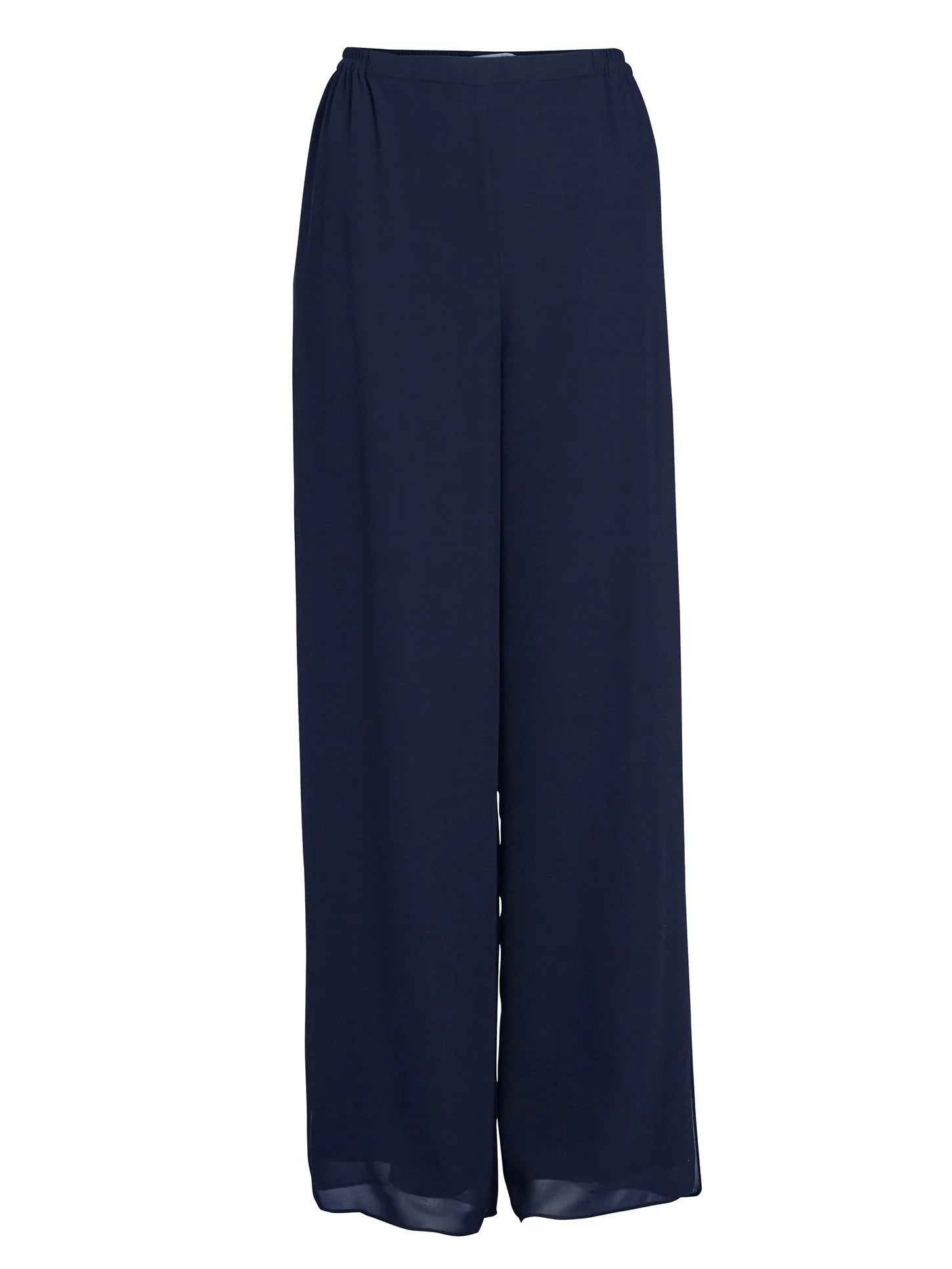 Gina Bacconi Navy Chiffon Layered Trouser With Slits