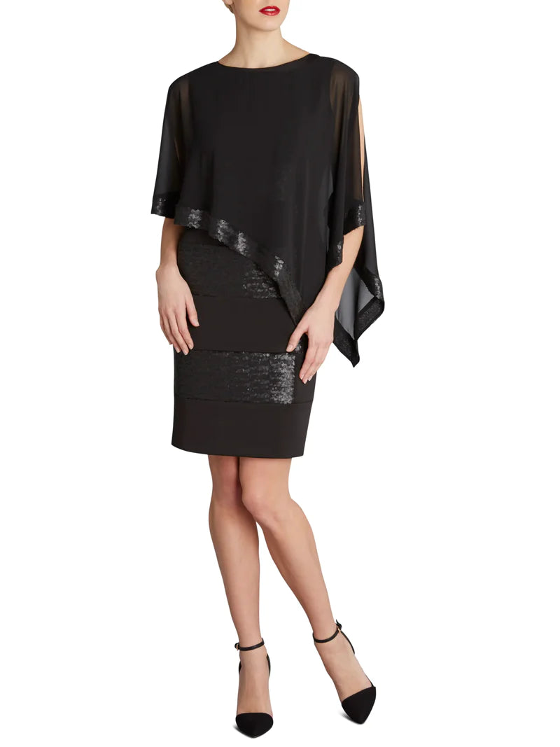 Gina Bacconi Black Chiffon Cape with Sequin Edge