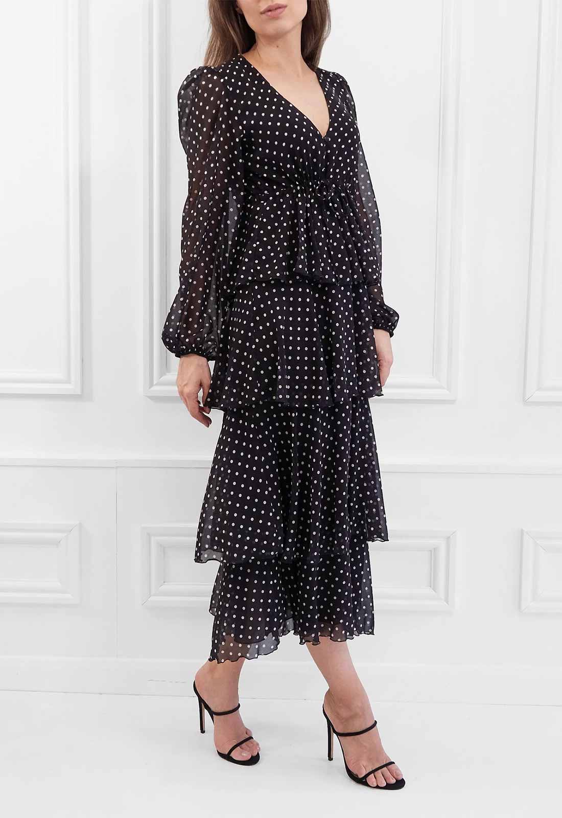 Honor Gold Black Serena Polka Dot Midi Dress-112678