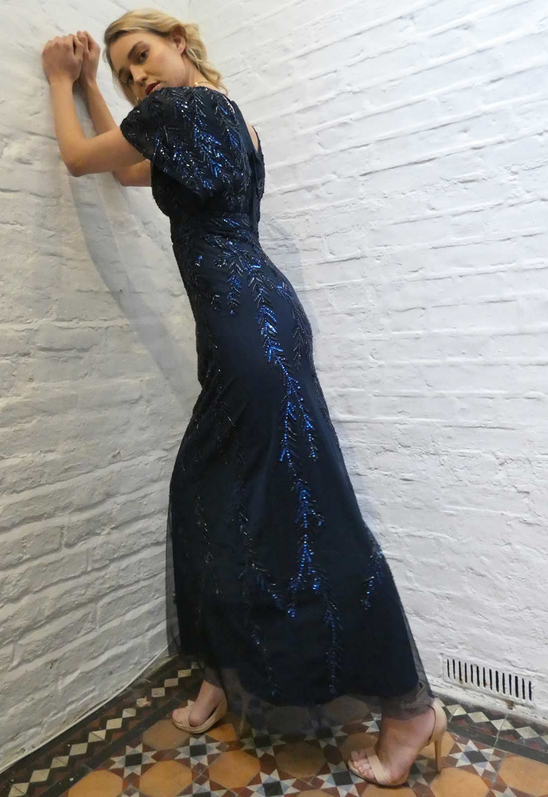 Raishma Couture Navy Serenity Embellished Maxi Dress-112663