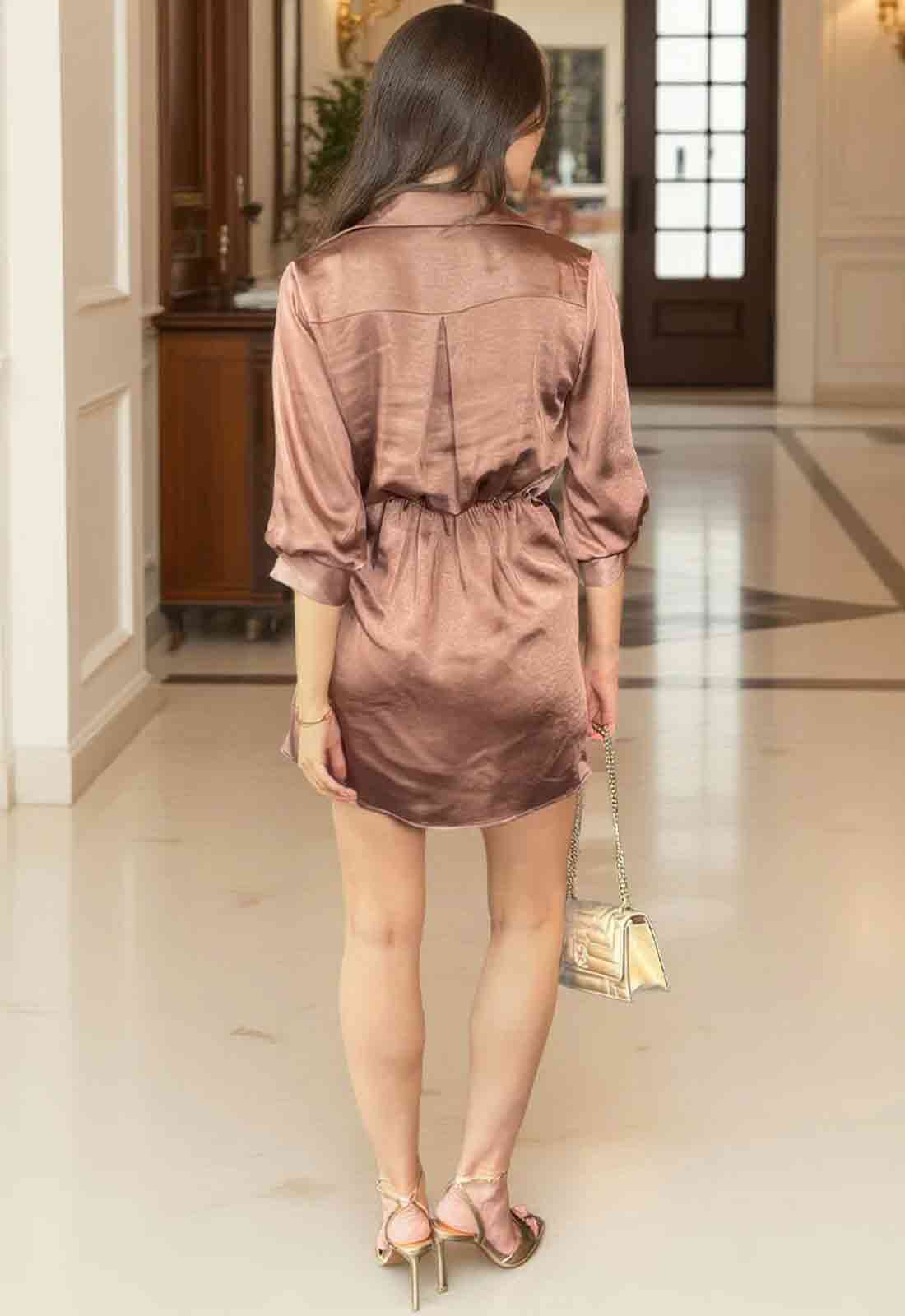 AX Paris Chocolate Rose Satin Wrap Dress