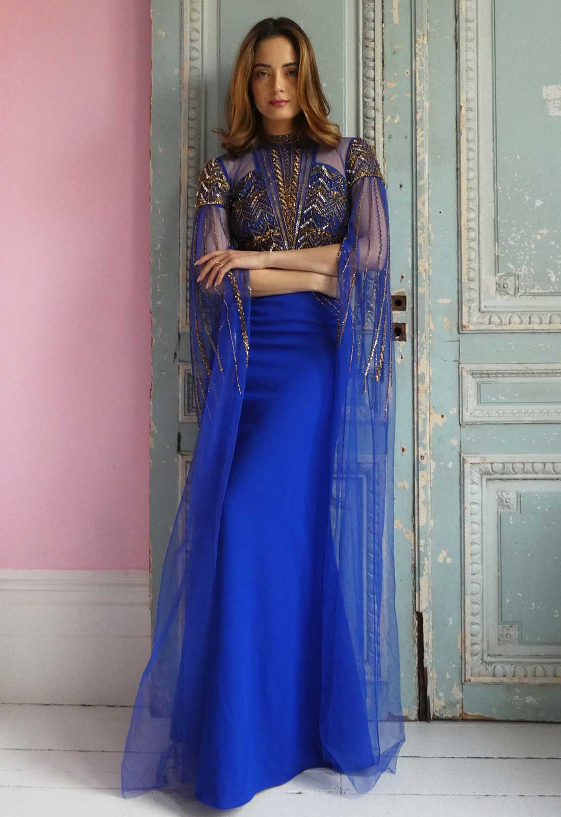 Raishma Couture Blue Skye Embellished Maxi Dress-0