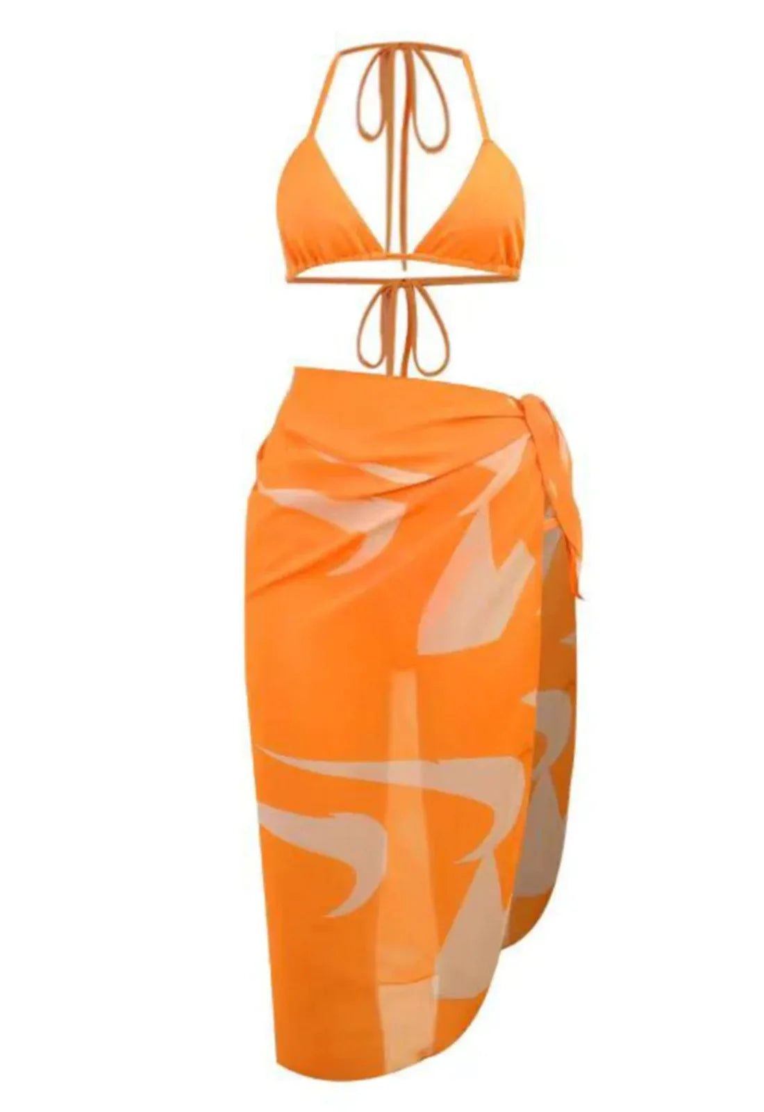 Nazz Orange Summer Triangle Bikini Set and Sarong-115609
