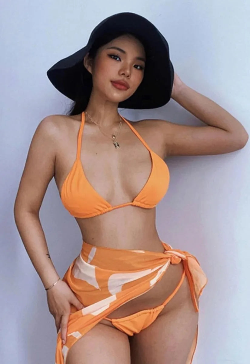 Nazz Orange  Summer Triangle Bikini Set and Sarong