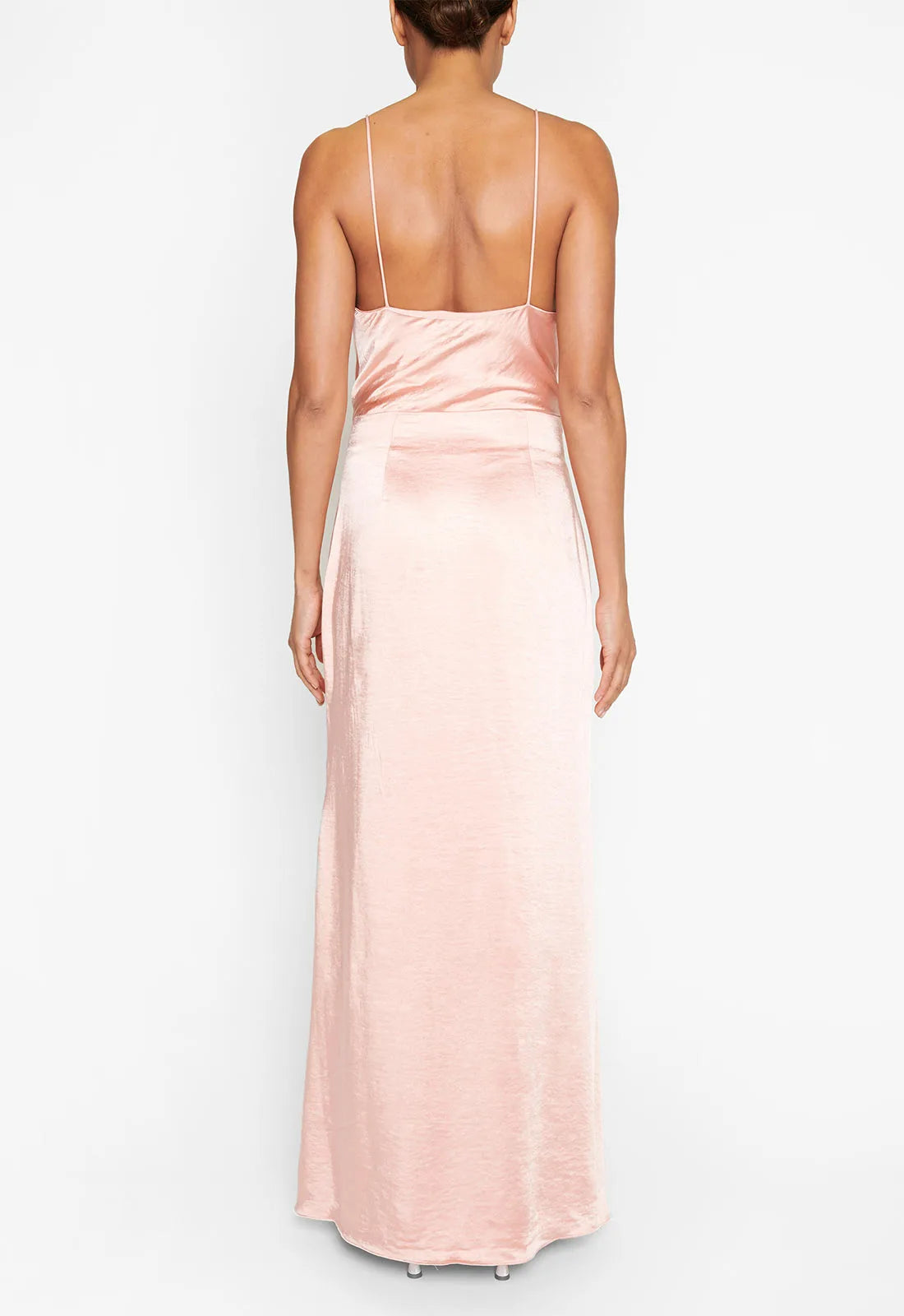 True Decadence Peach Satin Cowl Neck Maxi Dress-109760