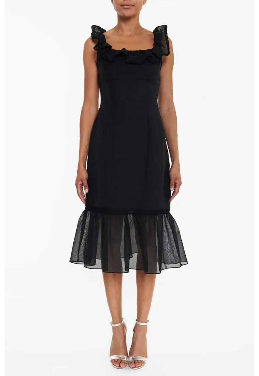 True Decadence Black Linen Midi Dress