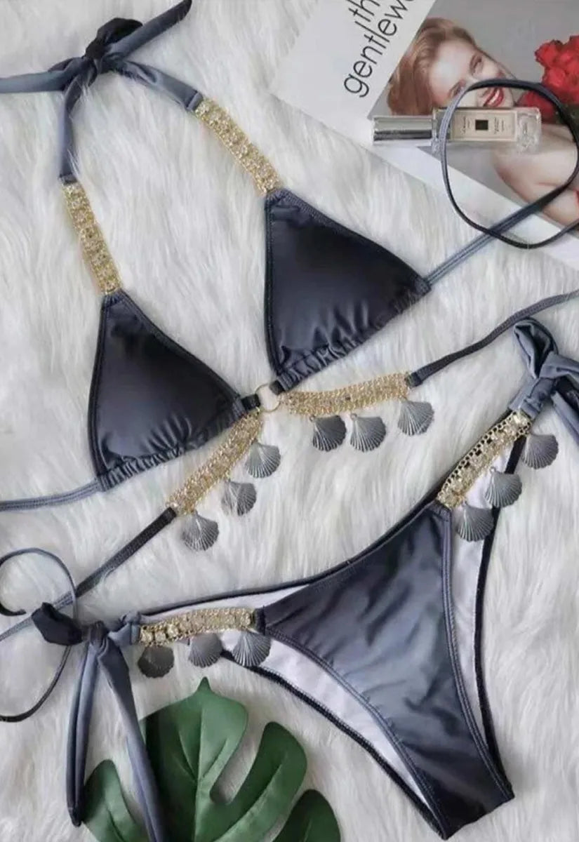 Nazz Black Ombre Tropicana Embellished Bikini Set