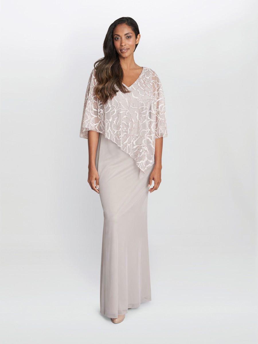 Gina Bacconi Pink Sephora Chiffon Tank Dress With Asymmetric Capelet