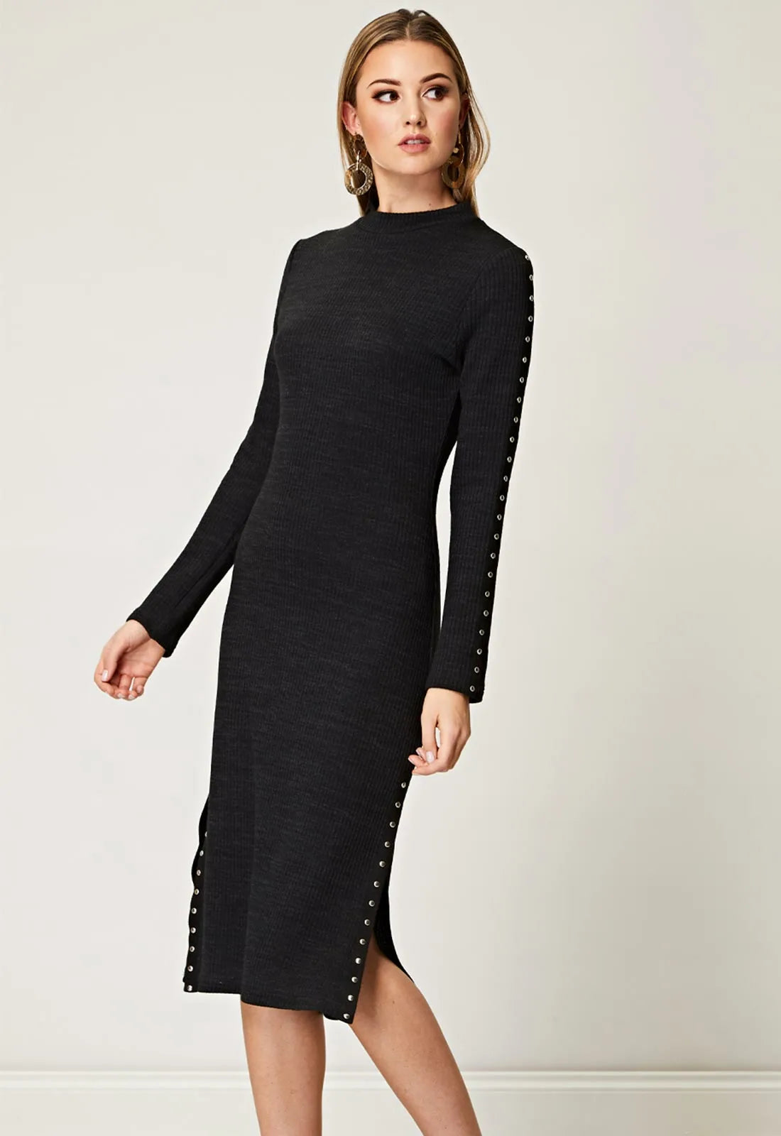 ANGELEYE Black Knit Midi Dress-94536